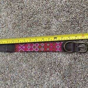 Mid size dog collar leather/mexican handmade colorfull textile